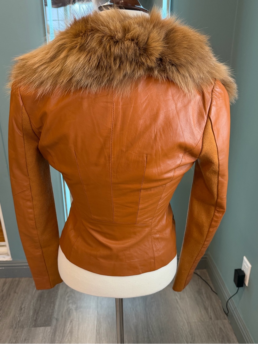 Vintage ONLY Real Fox Fur Collar Lamb Leather Jacket Y2K Moto XS/S - Picture 2 of 13